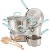 imageRachael Ray Create Delicious Stainless Steel Cookware Set 10Piece Pots and Pans Set Stainless Steel with Red HandlesLight Blue Handles