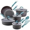 imageRachael Ray Cucina Hard Anodized Nonstick Cookware Pots and Pans Set 12 Piece Gray with Blue HandlesGray with Blue Handles