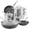 imageRachael Ray Professional Stainless SteelHard Anodized Nonstick Cookware Pots and Pans Set 11 Piece Gray and Silver