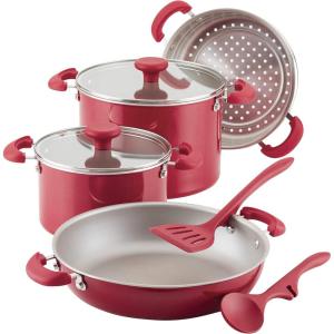 imageRachael Ray 8Piece Aluminum Cookware Set Teal ShimmerRed Shimmer