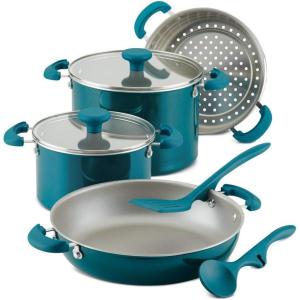 imageRachael Ray 8Piece Aluminum Cookware Set Teal ShimmerTeal Shimmer