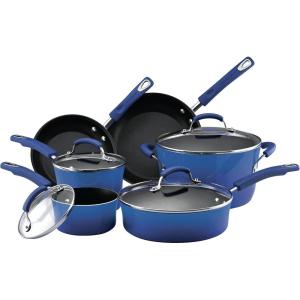 imageRachael Ray Brights Nonstick Cookware Pots and Pans Set 14 Piece Sea Salt GrayBlue Gradient