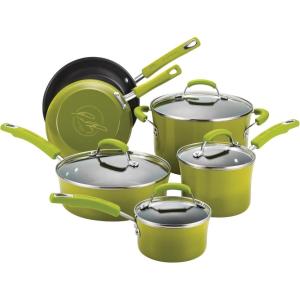 imageRachael Ray Brights Nonstick Cookware Pots and Pans Set 14 Piece Sea Salt GrayGreen Gradient