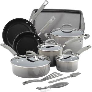 imageRachael Ray Brights Nonstick Cookware Pots and Pans Set 14 Piece Sea Salt GraySea Salt Gray