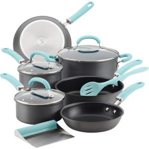 imageRachael Ray Create Delicious Hard Anodized Nonstick Cookware Pots and Pans Set 11 Piece Burgundy HandlesLight Blue Handles