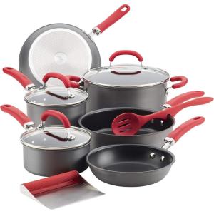 imageRachael Ray Create Delicious Hard Anodized Nonstick Cookware Pots and Pans Set 11 Piece Burgundy HandlesRed Handles