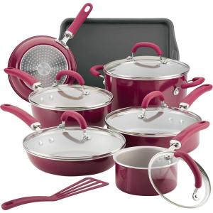 imageRachael Ray Create Delicious Nonstick Cookware Pots and Pans Set 13 Piece Teal ShimmerBurgundy Shimmer