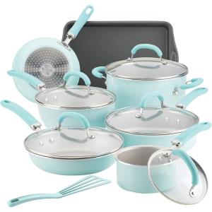 imageRachael Ray Create Delicious Nonstick Cookware Pots and Pans Set 13 Piece Teal ShimmerLight Blue Shimmer
