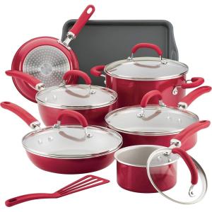 imageRachael Ray Create Delicious Nonstick Cookware Pots and Pans Set 13 Piece Teal ShimmerRed Shimmer