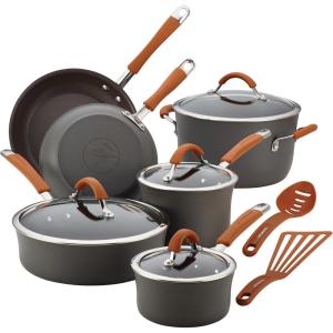 imageRachael Ray Cucina Hard Anodized Nonstick Cookware Pots and Pans Set 12 Piece Gray with Blue HandlesGray with Orange Handles