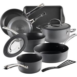 imageRachael Ray Cook  Create Hard Anodized Nonstick Frying PanSkillet with Helper Handle 14 Inch  BlackCookware Set 10 Piece