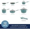 imageRachael Ray Cucina Ceramic Nonstick Pots and Pans Set with Saucepans Saute Frying Pans Stockpot Lids Pan Protectors and Cooking Utensils 13 Piece Non Stick Cookware Set  PeppercornAgave Blue