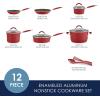 imageRachael Ray Cucina Ceramic Nonstick Pots and Pans Set with Saucepans Saute Frying Pans Stockpot Lids Pan Protectors and Cooking Utensils 13 Piece Non Stick Cookware Set  Marine BlueCranberry Red