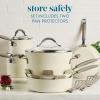 imageRachael Ray Cucina Ceramic Nonstick Pots and Pans Set with Saucepans Saute Frying Pans Stockpot Lids Pan Protectors and Cooking Utensils 13 Piece Non Stick Cookware Set  Marine BlueAlmond