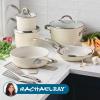 imageRachael Ray Cucina Ceramic Nonstick Pots and Pans Set with Saucepans Saute Frying Pans Stockpot Lids Pan Protectors and Cooking Utensils 13 Piece Non Stick Cookware Set  Marine BlueAlmond
