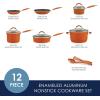 imageRachael Ray Cucina Ceramic Nonstick Pots and Pans Set with Saucepans Saute Frying Pans Stockpot Lids Pan Protectors and Cooking Utensils 13 Piece Non Stick Cookware Set  Marine BluePumpkin Orange
