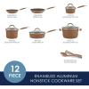 imageRachael Ray Cucina Ceramic Nonstick Pots and Pans Set with Saucepans Saute Frying Pans Stockpot Lids Pan Protectors and Cooking Utensils 13 Piece Non Stick Cookware Set  Marine BlueMushroom Brown