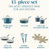 imageRachael Ray Cucina Ceramic Nonstick Pots and Pans Set with Saucepans Saute Frying Pans Stockpot Lids Pan Protectors and Cooking Utensils 13 Piece Non Stick Cookware Set  Marine BlueMarine Blue