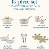 imageRachael Ray Cucina Ceramic Nonstick Pots and Pans Set with Saucepans Saute Frying Pans Stockpot Lids Pan Protectors and Cooking Utensils 13 Piece Non Stick Cookware Set  Marine BlueAlmond