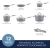 imageRachael Ray Cucina Ceramic Nonstick Pots and Pans Set with Saucepans Saute Frying Pans Stockpot Lids Pan Protectors and Cooking Utensils 13 Piece Non Stick Cookware Set  Marine BlueSea Salt Gray