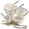 imageRachael Ray Cucina Ceramic Nonstick Pots and Pans Set with Saucepans Saute Frying Pans Stockpot Lids Pan Protectors and Cooking Utensils 13 Piece Non Stick Cookware Set  Marine BlueAlmond
