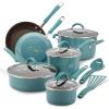 imageRachael Ray Cucina Ceramic Nonstick Pots and Pans Set with Saucepans Saute Frying Pans Stockpot Lids Pan Protectors and Cooking Utensils 13 Piece Non Stick Cookware Set  Marine BlueAgave Blue