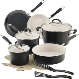 imageRachael Ray Cucina Ceramic Nonstick Pots and Pans Set with Saucepans Saute Frying Pans Stockpot Lids Pan Protectors and Cooking Utensils 13 Piece Non Stick Cookware Set  Marine BluePeppercorn