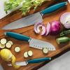 imageRachael Ray Cutlery Japanese Stainless Steel Knives Set with Sheaths 8Inch Chef Knife 5Inch Santoku Knife and 35Inch Paring Knife TealTeal
