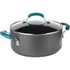 imageRachael Ray HardAnodized Nonstick Oval Pasta Pot  Stockpot with Lid and Pour Spout 8Quart Gray with Orange HandlesGray with Agave Blue Handles