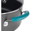 imageRachael Ray HardAnodized Nonstick Oval Pasta Pot  Stockpot with Lid and Pour Spout 8Quart Gray with Orange HandlesGray with Agave Blue Handles