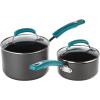 imageRachael Ray HardAnodized Nonstick Oval Pasta Pot  Stockpot with Lid and Pour Spout 8Quart Gray with Orange HandlesGray with Agave Blue Handles