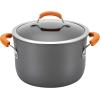 imageRachael Ray HardAnodized Nonstick Oval Pasta Pot  Stockpot with Lid and Pour Spout 8Quart Gray with Orange HandlesGray with Orange Handles