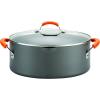 imageRachael Ray HardAnodized Nonstick Oval Pasta Pot  Stockpot with Lid and Pour Spout 8Quart Gray with Orange HandlesGray with Orange Handles