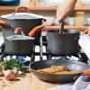 imageRachael Ray HardAnodized Nonstick Oval Pasta Pot  Stockpot with Lid and Pour Spout 8Quart Gray with Orange HandlesGray with Orange Handles