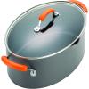imageRachael Ray HardAnodized Nonstick Oval Pasta Pot  Stockpot with Lid and Pour Spout 8Quart Gray with Orange HandlesGray with Orange Handles