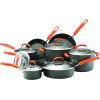 imageRachael Ray HardAnodized Nonstick Oval Pasta Pot  Stockpot with Lid and Pour Spout 8Quart Gray with Orange HandlesGray with Orange Handles
