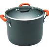 imageRachael Ray HardAnodized Nonstick Oval Pasta Pot  Stockpot with Lid and Pour Spout 8Quart Gray with Orange HandlesGray with Orange Handles