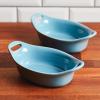 imageRachael Ray Solid Glaze Ceramics Au Gratin Bakeware  Baker Set Oval  2 Piece Light BlueAgave Blue