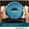 imageRachael Ray Solid Glaze Ceramics Casserole BakersBaking Dish with Shared Lid Set 3 Piece RedAgave Blue
