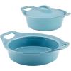 imageRachael Ray Solid Glaze Ceramics Casserole BakersBaking Dish with Shared Lid Set 3 Piece RedAgave Blue