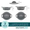 imageRachael Ray Solid Glaze Ceramics Casserole BakersBaking Dish with Shared Lid Set 3 Piece RedGray