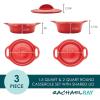imageRachael Ray Solid Glaze Ceramics Casserole BakersBaking Dish with Shared Lid Set 3 Piece RedRed