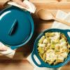 imageRachael Ray Solid Glaze Ceramics Casserole BakersBaking Dish with Shared Lid Set 3 Piece RedTeal