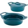 imageRachael Ray Solid Glaze Ceramics Casserole BakersBaking Dish with Shared Lid Set 3 Piece RedTeal