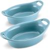 imageRachael Ray Solid Glaze Ceramics Au Gratin Bakeware  Baker Set Oval  2 Piece Light BlueAgave Blue