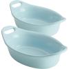 imageRachael Ray Solid Glaze Ceramics Au Gratin Bakeware  Baker Set Oval  2 Piece Light BlueLight Blue