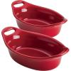 imageRachael Ray Solid Glaze Ceramics Au Gratin Bakeware  Baker Set Oval  2 Piece Light BlueRed