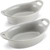 imageRachael Ray Solid Glaze Ceramics Au Gratin Bakeware  Baker Set Oval  2 Piece Light BlueSea Salt Gray