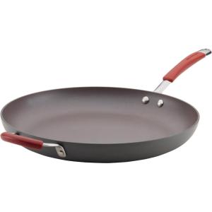 imageRachael Ray 87631T Cucina Hard Anodized Nonstick Skillet with Helper Handle 14 Inch Frying Pan GrayRedCranberry Red