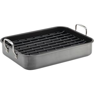 imageRachael Ray Brights Hard Anodized Nonstick Roaster  Roasting Pan with Rack  16 Inch x 12 Inch Gray
